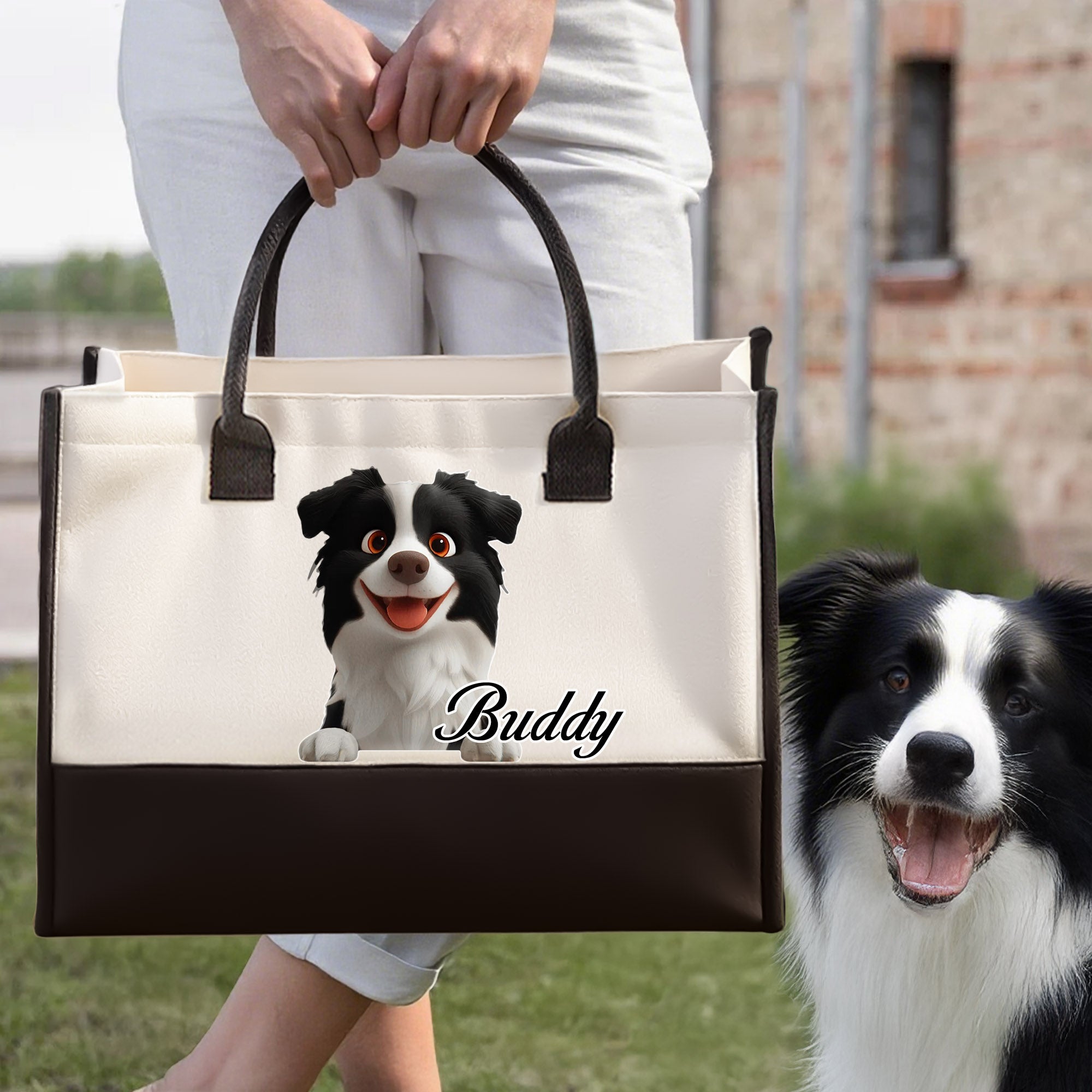 Bolsa de lona personalizada de dibujos animados de perros con forro para el nombre Regalo de cumpleaños de picnic de viaje para dueños de perros