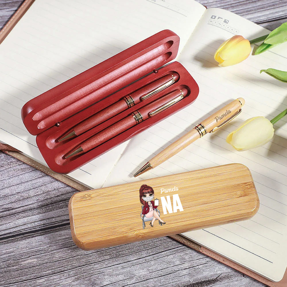 Set de bolígrafo y estuche de madera personalizados con nombre y cargo para médicos y enfermeras