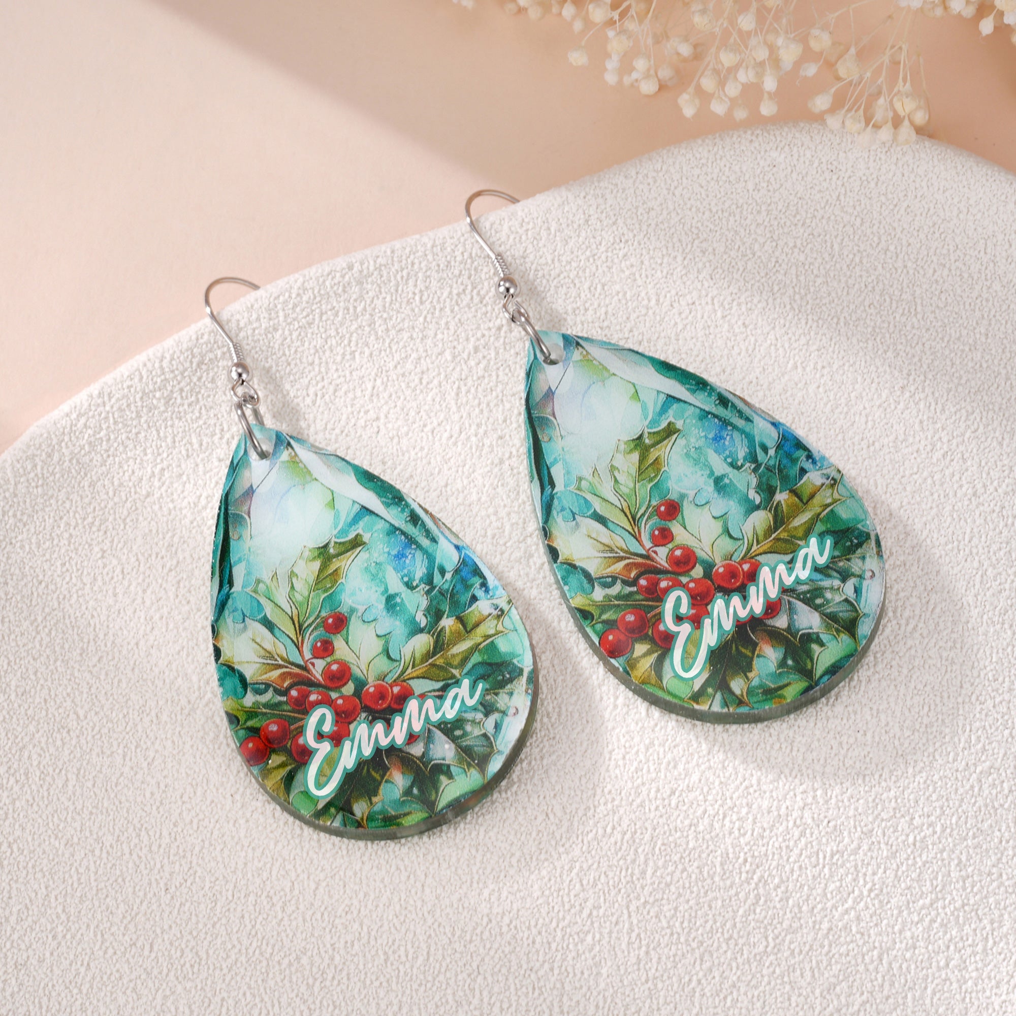 Personalizado colorido nacimiento de flores en forma de gota de agua de acrílico Pendientes Día de la Madre Aniversario Cumpleaños Regalo para la Madre Mujer