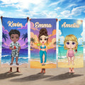 Toalla de playa de gran tamaño y secado rápido personalizada con el nombre de un personaje de dibujos animados para uso en viajes Regalo de verano para una fiesta en la playa para la familia, un amigo