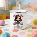 Taza esmaltada personalizada de 12 oz con nombre de conejita de dibujos animados para uso diario Feliz Pascua Regalo para niñas