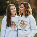 Sudadera con capucha personalizada en forma de corazón de dibujos animados Mamá y 1-2 niños Sudadera con capucha con nombre Cumpleaños Día de la Madre Regalo para mamá Abuela