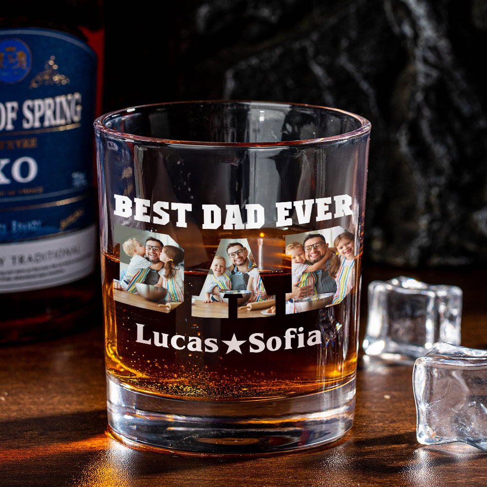 Fotos Personalizadas 10 oz Old Fashioned Rock Whiskey Glass con 1-12 Nombres Día del Padre Cumpleaños Regalo para Hombres