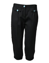 Women's Striped Wool Trousers Black