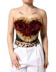 Women's Black Gold Heart Bustier Corset Tinsel Top And Red Co+19+pa