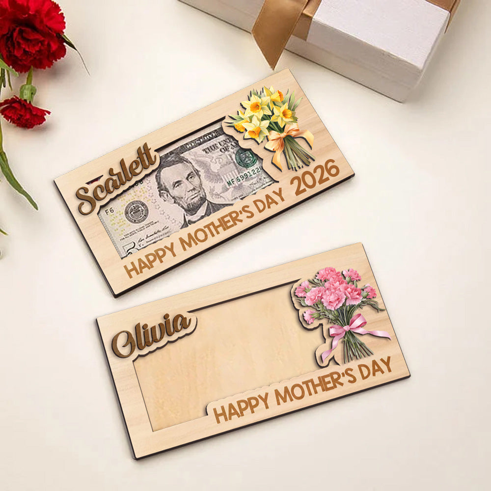 Flor de Nacimiento Personalizada Feliz Día de la Madre Monedero de Madera con Nombre Regalo de Cumpleaños para la Abuela Mamá