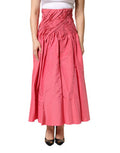 Women's Pink Silk Pleated High Waist Midi Skirt