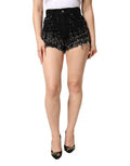 Women's Black Pins Cotton Denim Hot Pants Shorts