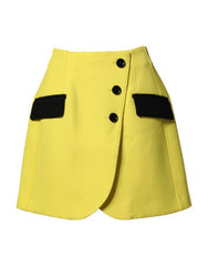 Women's Yellow Wool Buttoned High Waist Mini Skirt 01+pa+wv