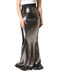 Women's Metallic Gray Sequin High Waist Mermaid Skirt