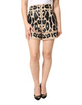 Women's Beige Leopard Nylon Bermuda Mini Shorts Co+pa