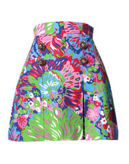 Women's Multicolor Floral Buttoned High Waist Mini Shorts