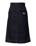 Women's Dark Blue Cotton A-Line Denim Midi Skirt Co+03
