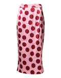 Women's Pink Polka Dot Silk Pencil Cut Midi Skirt 04+se