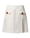 Women's White Floral Brocade High Waist Mini Skirt Co+se+vi