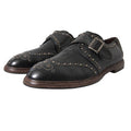 Men's Black Leather Monk Strap Studded Dress Shoes Calfskin