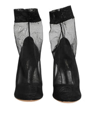 Women's Black Nylon Stretch Mesh Sock Boots Shoes 14+pa+09lf