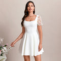 Bridal Wedding Dress White Short Sleeve Short Square A-line Jersey