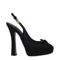 Women's Satin Platform Heel Black With Leather