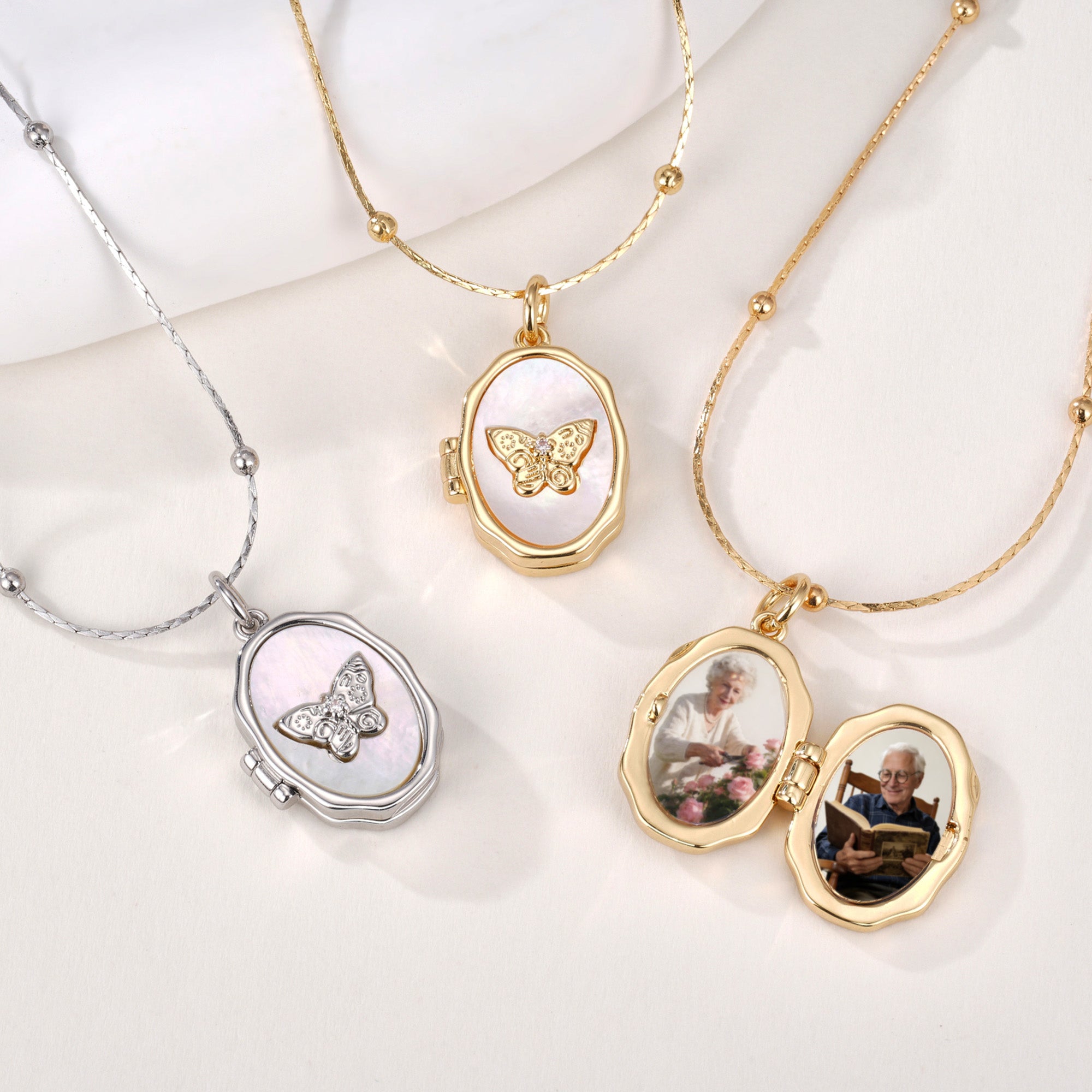 Personalizada Mariposa Relicario 1-2 Fotos Collar Dainty Joyería Cumpleaños Aniversario Memorial Regalo para las mujeres
