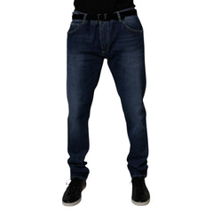 Men's Blue Washed Cotton Stretch Skinnydenim Jeans Elastane Clothing