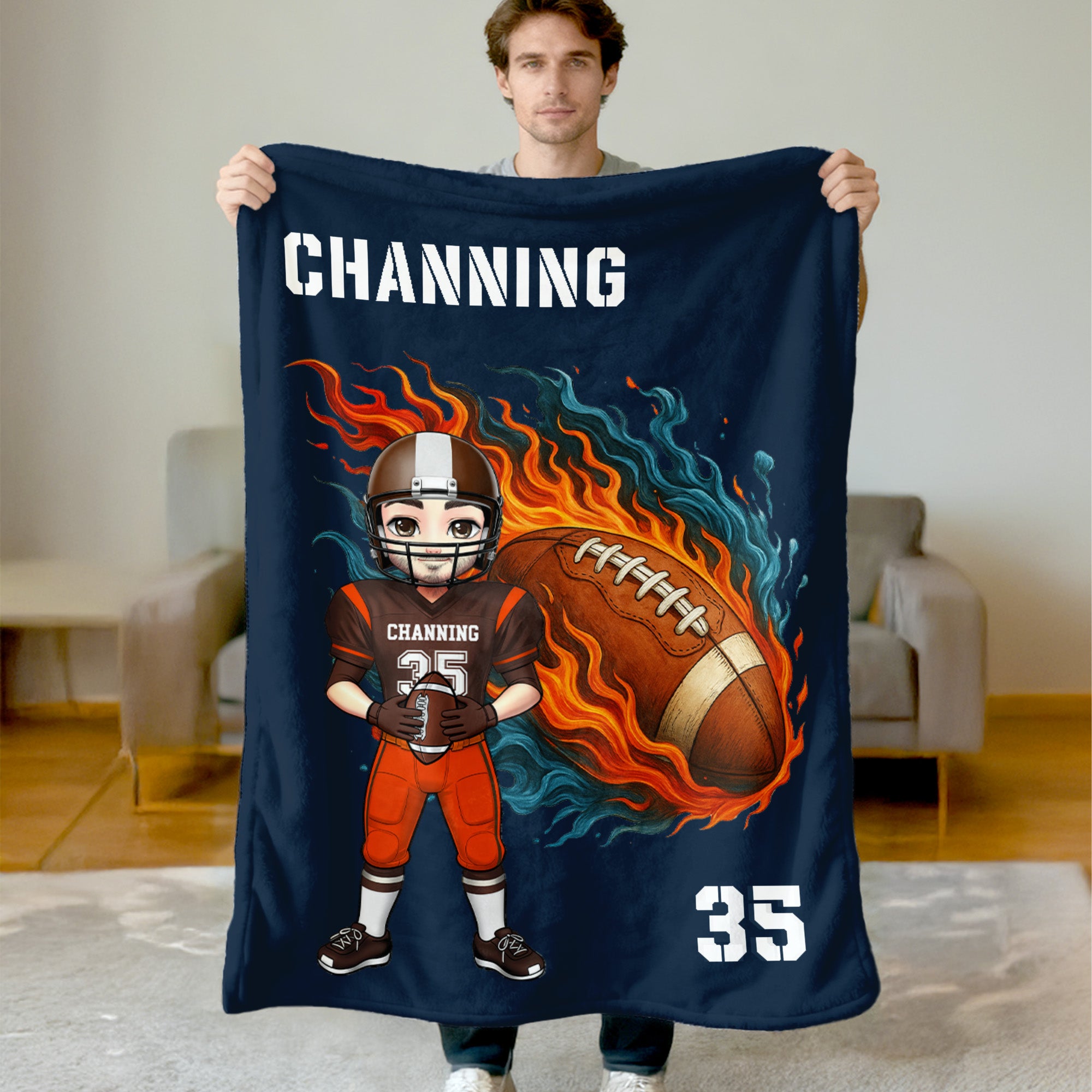 Manta blanda de fútbol personalizada con nombre y número para decoración del hogar Regalo de cumpleaños para los amantes del fútbol