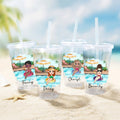 Vaso acrílico de 16 oz con pajita y tapa Personalizado Vacaciones en la piscina Dibujos animados Nombre de la chica Fiesta en la playa Regalo festivo para mujer