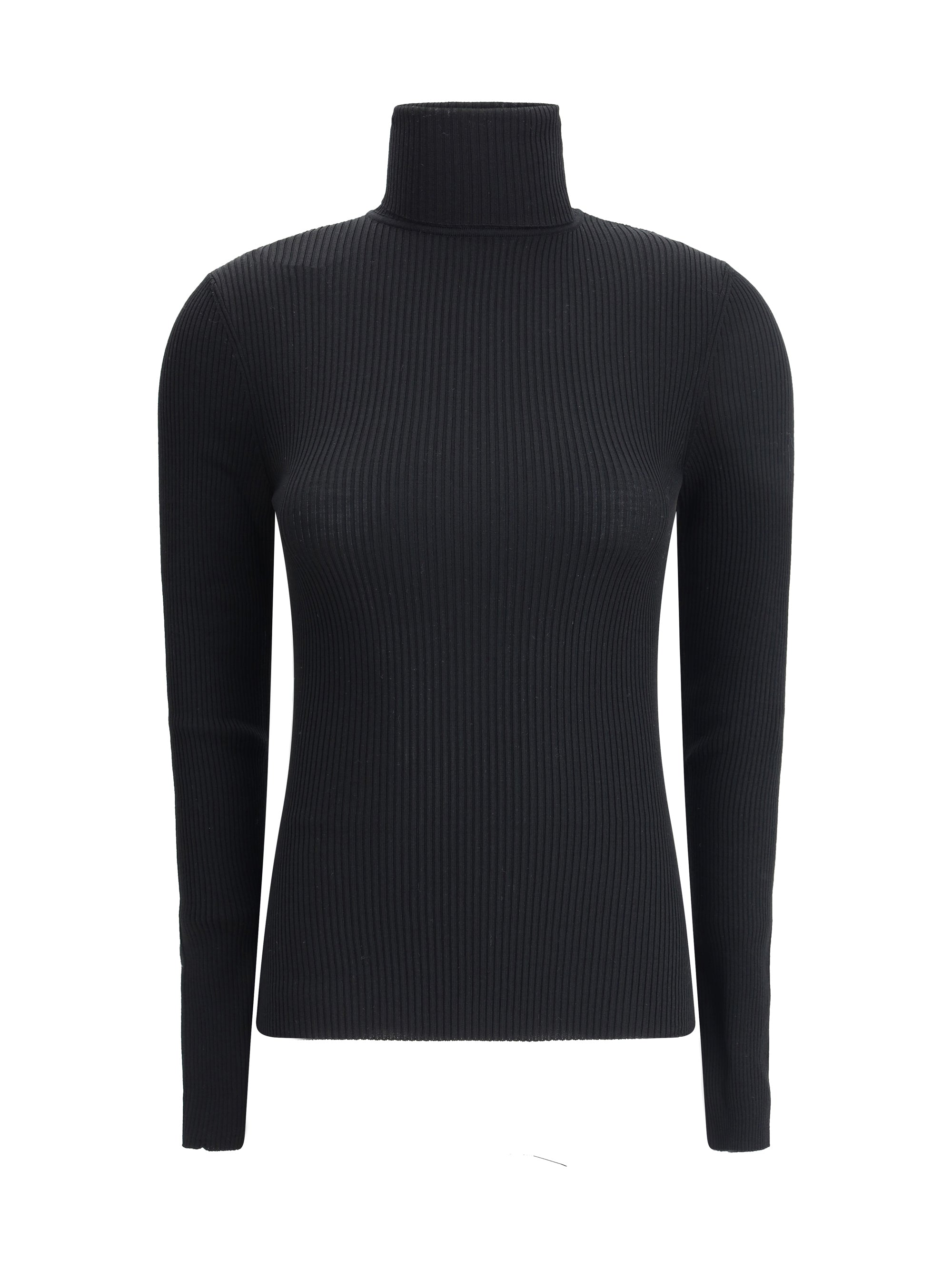 Wolford Ribbed Wool Turtleneck Sweater — Black