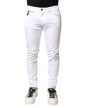 White Cotton Stretch Skinny Denim Men Jeans Elastane Clothing