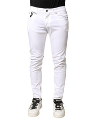 White Cotton Stretch Skinny Denim Men Jeans Elastane Clothing