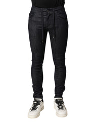 Black Cotton Stretch Skinny Denim Men Jeans Co+02+polietilentereftalat Clothing