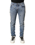 Men's Blue Embellished Cotton Skinny Denim Jeans Co+02 Clothing