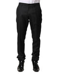 Men's Pinstriped Wool Trousers Black