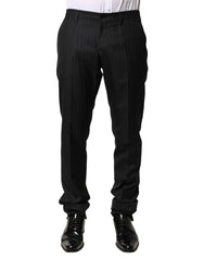 Men's Pinstriped Wool Trousers Black