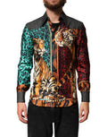 Multicolor Tiger Leopard Print Silk Men Shirt Co+02+se