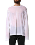 Men's White Nylon Long Sleeves Crewneck T-Shirt