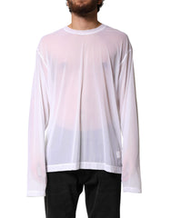 Men's White Nylon Long Sleeves Crewneck T-Shirt