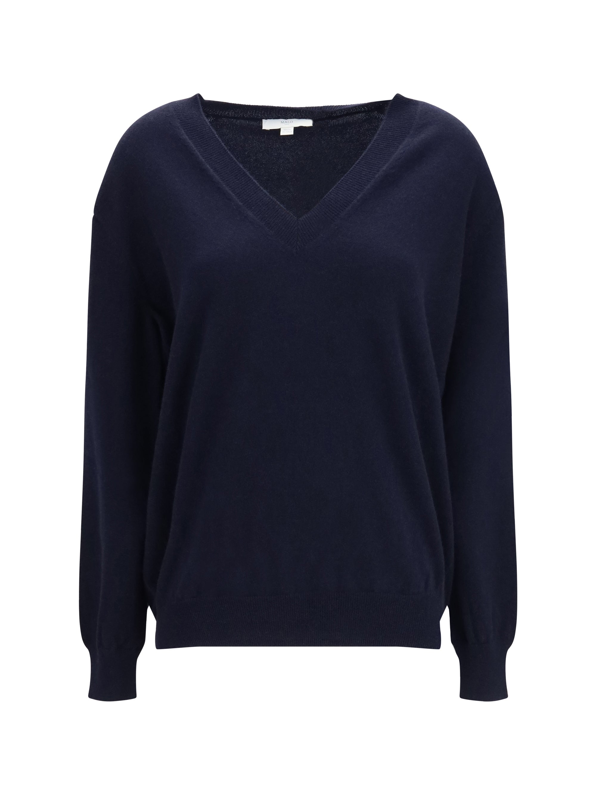 Malo Cashmere V-Neck Sweater — Navy