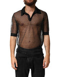 Men's Black Sheer Short Sleeves Casual Polo Top 03+pa+pp