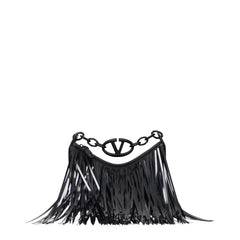 Women's Fringed Leather Shoulder Bag Black