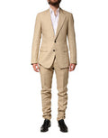 Men's Beige Linen Single Breasted 2 Piece Suit