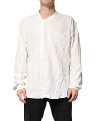 White Cotton Men Long Sleeves Shirt