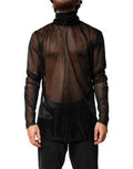 Men's Black Sheer Long Sleeves Turtleneck Top