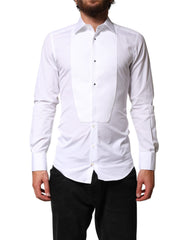 Men's White Cotton Gold Collared Dress Bib Formal Shirt