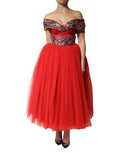 Women's Floral Off-Shoulder Dress Red Polyester Film Fiber