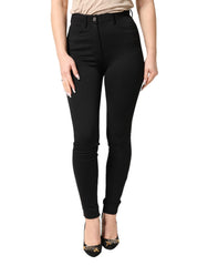 Women's Black Nylon Stretch Skinny High Waist Pants 05+pa