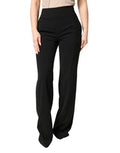 Women's Black High Waist Straight Trouser Formal Pants Polyester