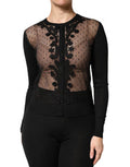 Women's Lace-Panelled Button-Down Cardigan Black Clothing