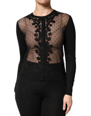Women's Lace-Panelled Button-Down Cardigan Black Clothing