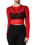 Women's Red Black Nylon Bralette-Style Cropped Top And 06+pa+vi